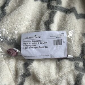 Pampered Chef Dual-Sided Brush with White and Pink Bristles